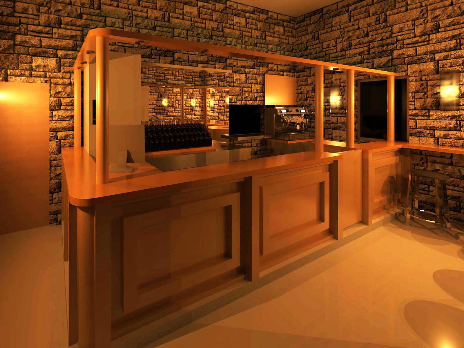 Rendering 3D del bancone bar di Le Safranier – Cassani SRL